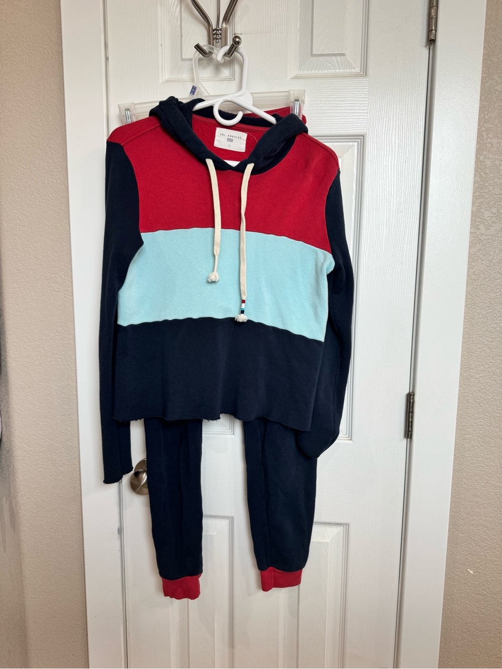 SOL ANGELES Colorblock Hooded Sweatshirt & Jogger Set - Navy/Red/Light Blue
